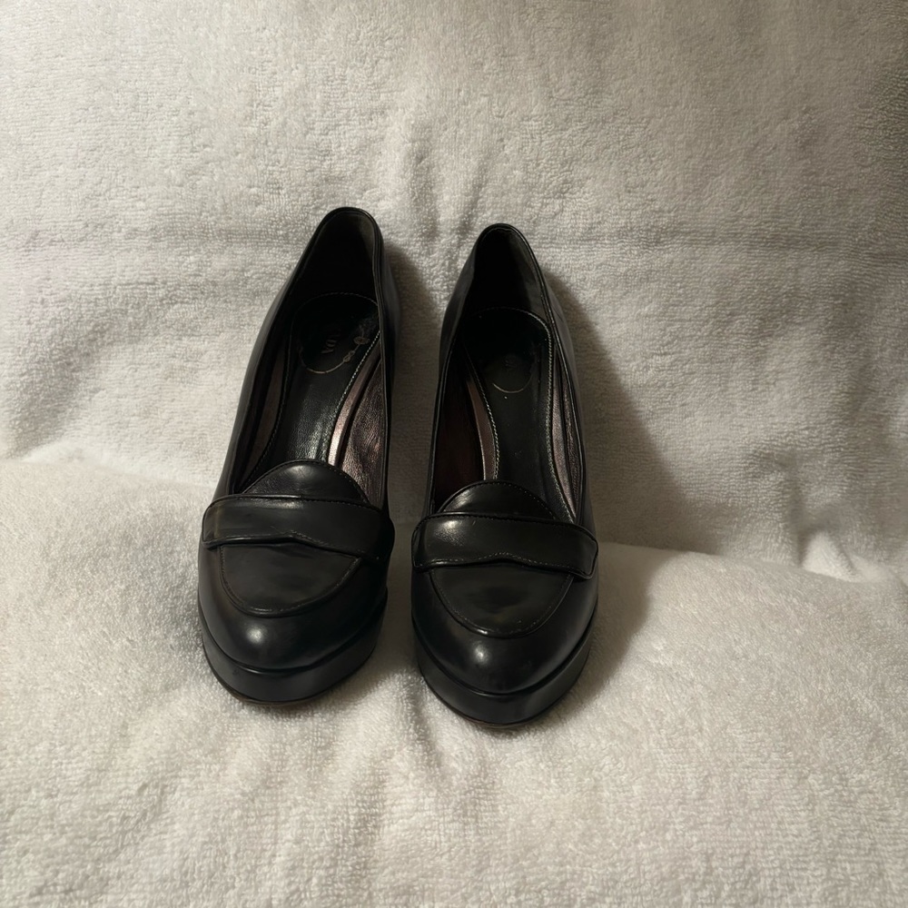 Black Prada Leather Heeled Loafers